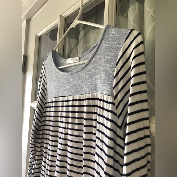 Potter’s Pot size L long sleeve shirt in light heather blue & navy white stripe - Picture 4 of 5